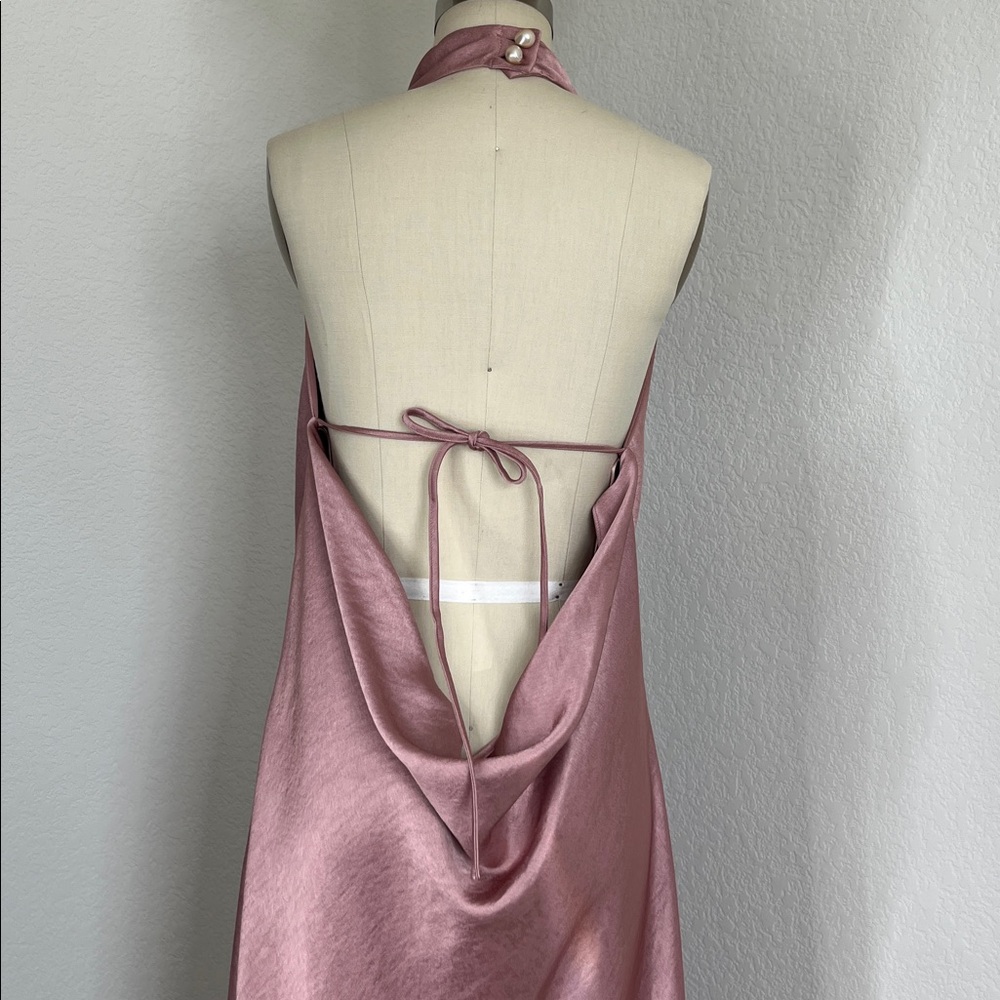 VINCE Halter Backless Cowl Neck Biased Midi Fit Flare Dress NWT - Picture 4 of 11